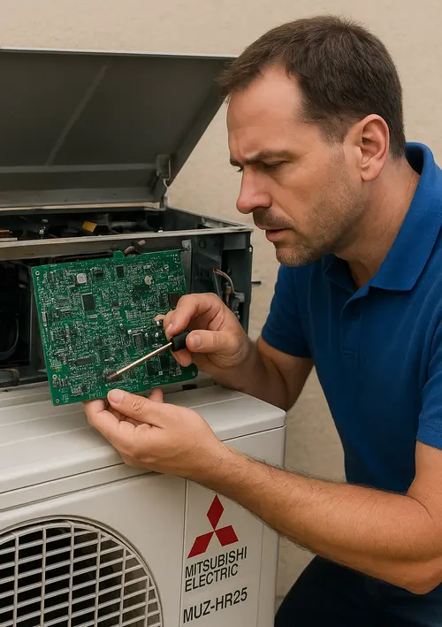 technicien répare une climatisation